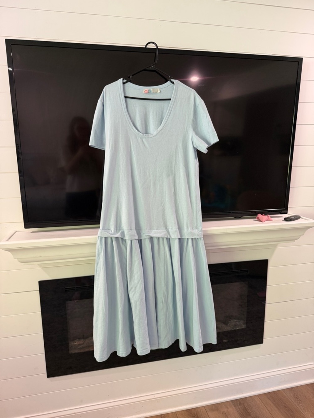 Free People Pastel Blue Scoop Neck Tiered Midi Dress